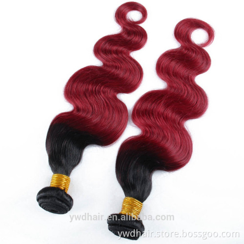 Brazilian Virgin Hair 3/4 Bundles Brazilian Body Wave 1B/Burgundy Ombre Brazilian Hair Weave Bundles Ombre Human Hair Extensions